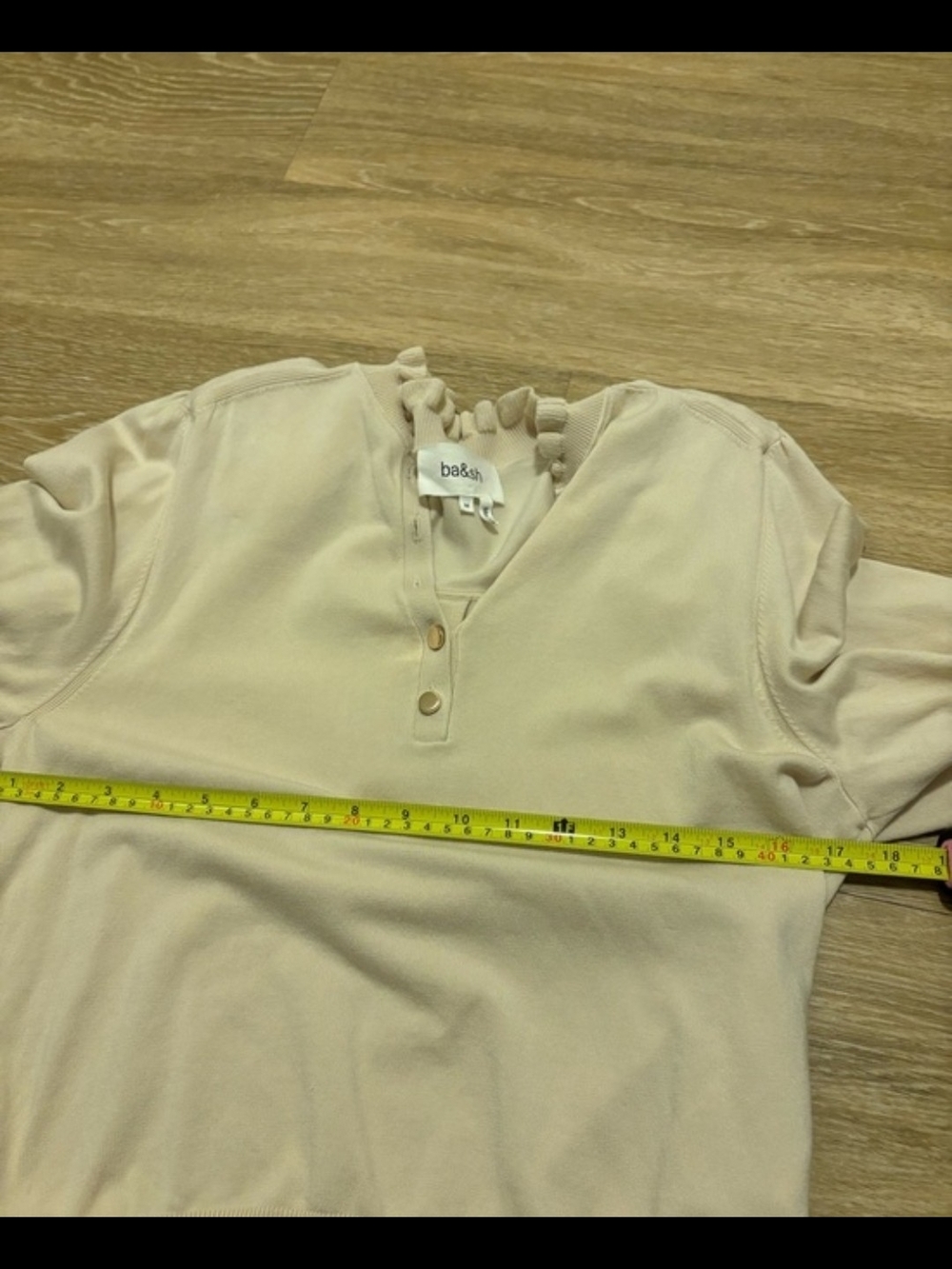 ba&sh Cream Ruffle Cuff Henley Top - Picture 8 of 9